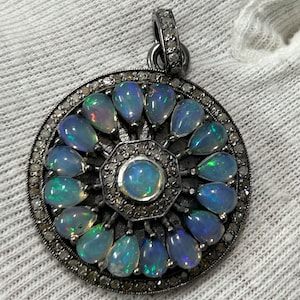 Pave Diamond Fire Opal Teardrop Pendant: 925 Sterling Silver