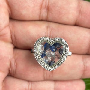 Pave Diamond Aquamarine Safir Shaker Ring - Sterling Silver Heart Smycken