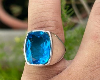 Blue Topaz 925 Sterling Silver Handmade Men&#39;s Ring Fresh Blue Topaz Ring Rare Topaz December Birthstone Ring Anniversary Ring For Him