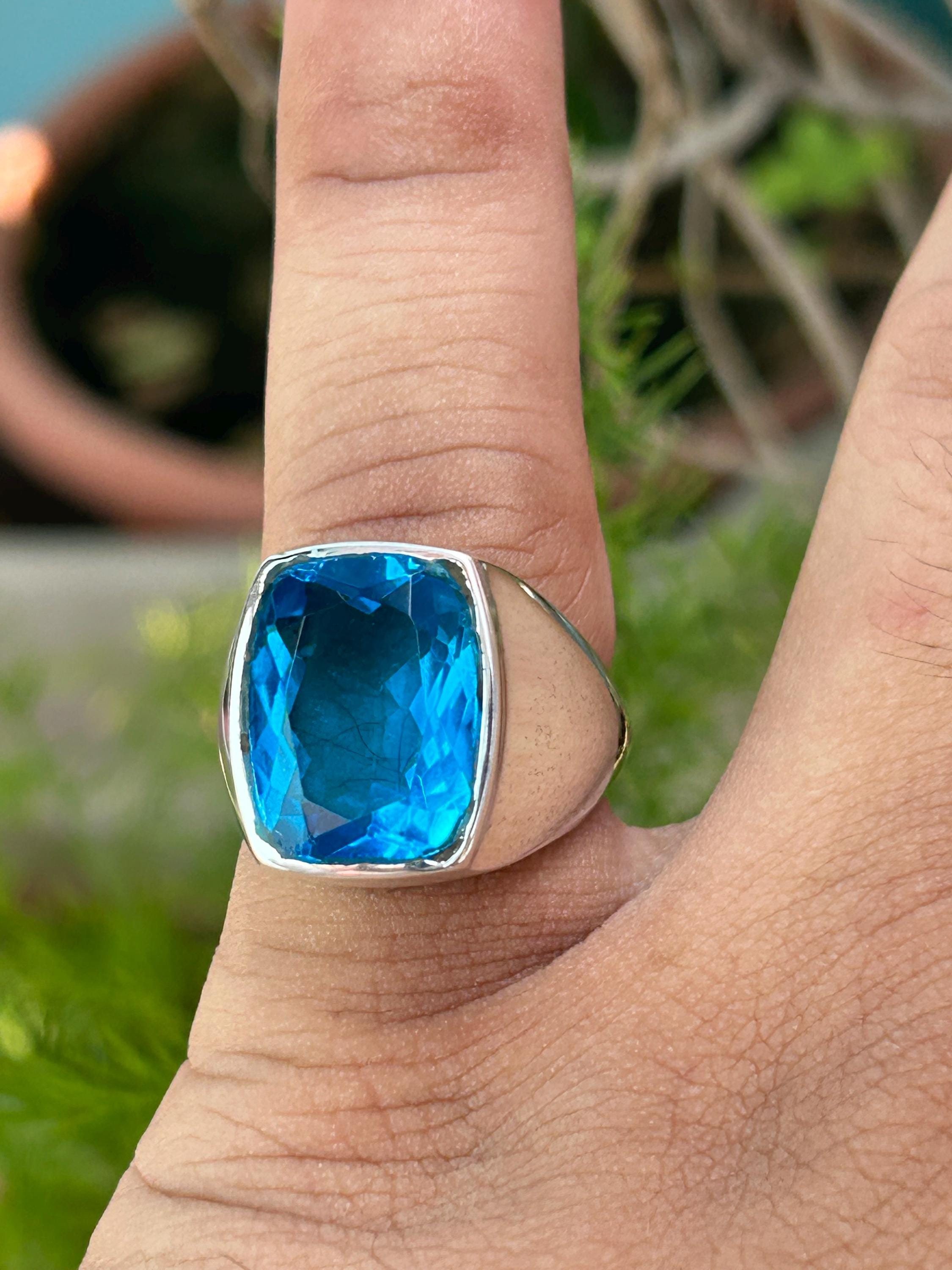 Blue Topaz 925 Sterling Silver Handmade Men's Ring Fresh Blue Topaz Ring Rare Topaz December Birthstone Ring Anniversary Ring For Him