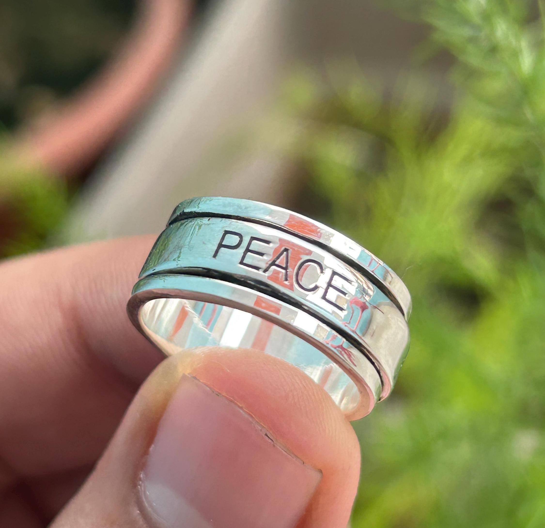 Peace Spinner Ring: Handmade 925 Sterling Silver Anxiety Band - Etsy