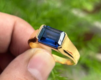 Gorgeous Blue Sapphire Ring 925 Sterling Silver Signet Ring Handmade Ring Men&#39;s Promise Ring Christmas Gift Gift For Boyfriend/ Husband