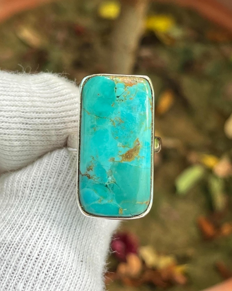 Anillo turquesa de Arizona: anillo hecho a mano en plata de ley 925, joyería bohemia con un toque especial. imagen 6