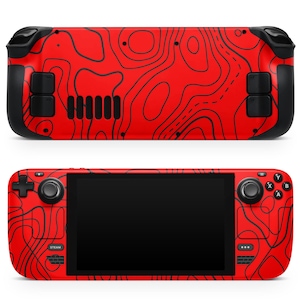 Red Topographic Map Wrap for Steam Deck, Topography Pattern Printed Wrap for Steam Deck Oled, Protective Decal for Valve Steam Deck Console