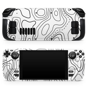 White Topographic Map Skin for Steam Deck, Skins for Steam Deck Oled, Printed Vinyl Wrap, Protective Decal for Valve Steam Deck Console