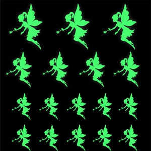22x Glow in the Dark FAIRY Stickers Set - A5 Sheet - Cute Vinyl Decal for Wall Art Car Bumper Planner Diary Gift Tale Tooth Kids Wings Magic