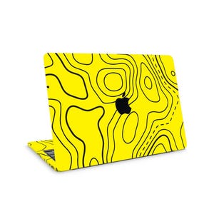 Yellow Topographic Map Skin for Apple Macbook Air Pro Models, Macbook Decals, Macbook Stickers, Apple Laptop Fullbody Protection Cover Wrap
