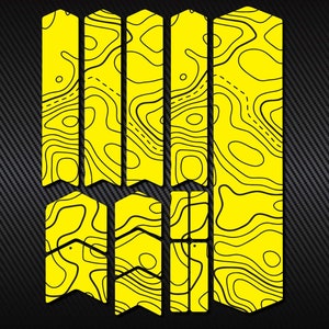 Gele topografische kaart fietsframestickers, fietsframe vorkbeschermfolie stickers, fietsbeschermtape, krasbestendig, ebike mtb bmx