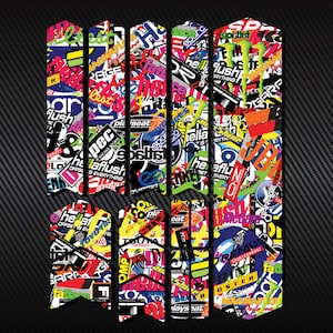 Bombing Bicycle Frame Fork Protector Decals, Mtb Protection Guard Scratch Proof Stickers Kit, Stickerbomb Printed Vinyl Film, 14 pcs set