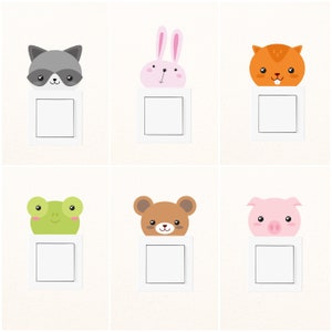 Kawaii Animals Light Switch Decals, Nursery Wall Decals, Nursery Decor and Stickers, Cute Animal Sticker, Kids Bedroom Decor, Wall Art