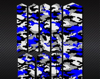 Juego de calcomanías protectores de cuadro de bicicleta 14 piezas / Kit de pegatinas a prueba de arañazos de Protección de Mtb / Calcomanía de vinilo impresa / Diseño BLUE CAMO