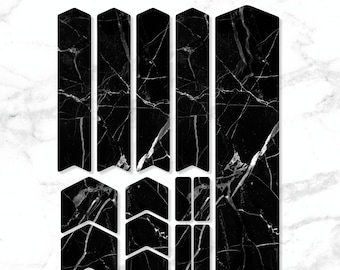 Bicycle Frame Fork Protector Decals Set 14 Pcs / Mtb Protection Guard Scratch Proof Stickers Kit / Printed Vinyl Decal / MARBLE BLACK