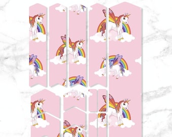 Kawaii Unicorns Bicycle Frame Fork Protector Decals, Mtb Protection Guard Scratch Proof Stickers Kit, Printed Vinyl Film Decal