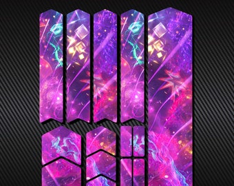 fiets frame vork beschermer decals set 14 stuks / mtb beschermkap krasbestendige stickers kit / bedrukt vinyl sticker / nebula neon galaxy