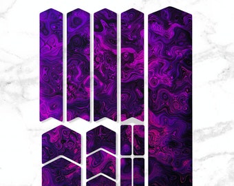 Purple Swirl Bicycle Frame Fork Protector Decals, Mtb Protection Guard Scratch Proof Stickers Kit, Printed Vinyl Film Decal, 14 pcs set