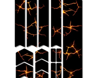 Orange Lightnings Bicycle Frame Fork Protector Decals, Mtb Protection Guard Scratch Proof Stickers Kit, Printed Vinyl Film Decal, 14 pcs set