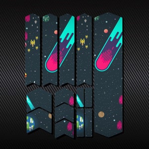 Fahrradrahmen Gabel Protektor Aufkleber Set 14 Stk / Mtb Protection Guard Kratzfeste Sticker Kit / Gedruckter Vinyl Aufkleber / Retro Space Comet