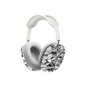 Stickerbomb Monochrome Skin para fones de ouvido Apple Airpods Max - Adesivo de vinil impresso com decalque protetor - Padrão de bombardeio de quadrinhos