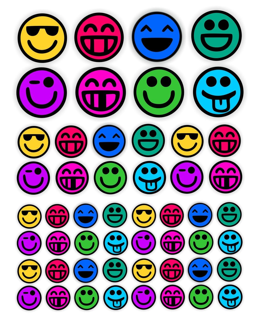 52x Colorful SMILEY Stickers - A5 Sheet - Round Mini Decals for Planner ...