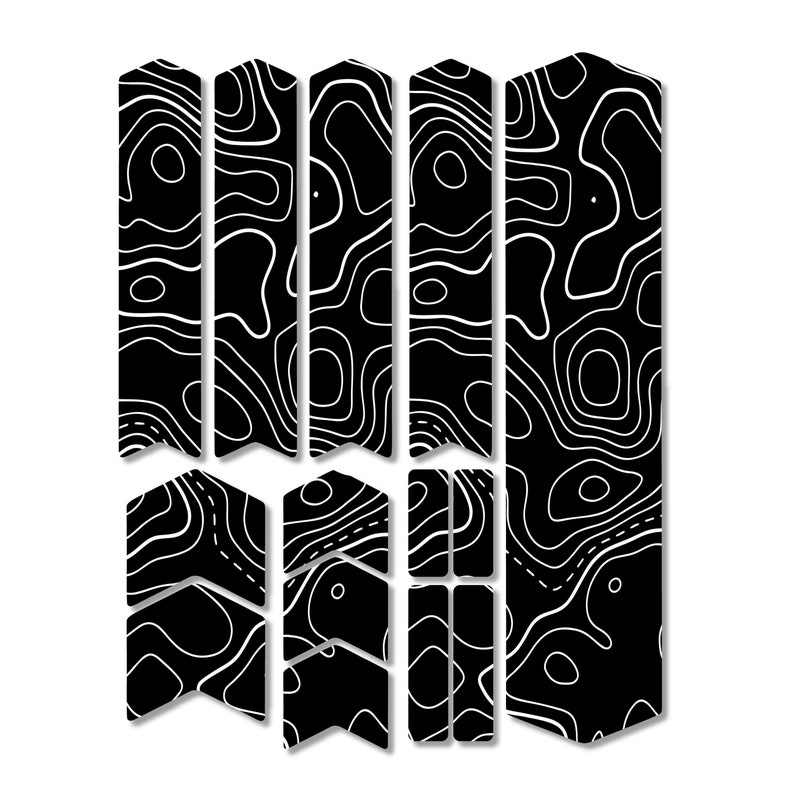 Topographic Map Pattern Bike Frame Stickers - Bicycle Frame Fork Protection Film Decals / Mtb Protective Tape Guard Scratch Proof Ebike Bmx