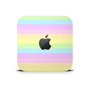 Pastelkleurige strepen Mac Mini Skin, Mac Mini decoratieve wrap, schattig regenboogpatroon beschermende vinyl hoes voor Apple Mac Mini M1 M2 M4 Pro