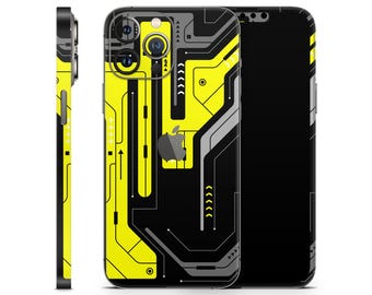Gelb Cyber Skin für Apple iPhone, futuristische Scifi Vinyl-Hülle, Schutzhülle, Abziehbild-Aufkleber für iPhone 12 13 14 15 16 17 Pro Max Air