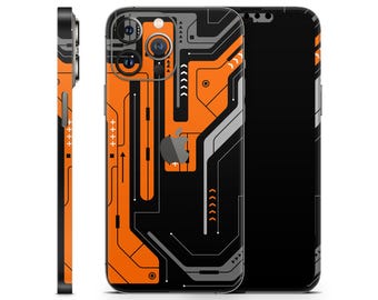 Orange Cyber Skin für Apple iPhone, futuristische Scifi Vinylhülle, Schutzhülle für iPhone 12 13 14 15 16 17 Pro Max Air