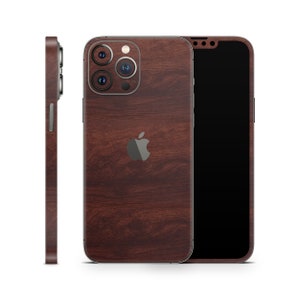 Mahogany Wood Protective Skin for Apple iPhone 16 15 14 13 12 11 Pro Max Plus (All Models), Vinyl Cover, Wood Look Wrap Decal Sticker