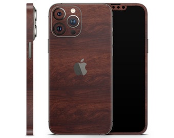 Pelle protettiva in legno di mogano per Apple iPhone 15 14 13 12 11 Pro Max Plus (tutti i modelli), cover in vinile, adesivo decalcomania avvolgente effetto legno