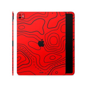 Funda con diseño de mapa topográfico rojo para iPad de Apple, funda protectora de cuerpo completo para iPad, funda de vinilo impresa para iPad Air Pro Mini