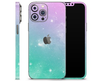 Pastel Galaxy Skin pour Apple iPhone 15 14 13 12 11 Pro Max Plus (tous les modèles), emballage en vinyle imprimé, autocollant de décalcomanie de couverture, étoiles du ciel colorées