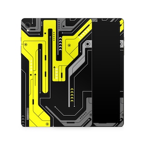 Dekoracyjna nakładka Sci-Fi Black & Yellow na Samsung Galaxy Tab, akcesoria do Galaxy Tab, futurystyczny wzór winylu, matowa folia ochronna