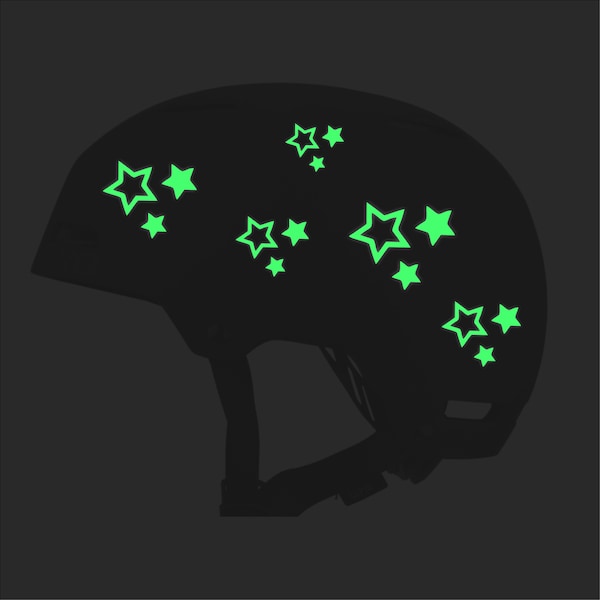 Glow in the Dark STARS Helmet Stickers - Vinyl Decals for Bicycle Helmets - Cute Celestial Kids Girl Bike Accessories