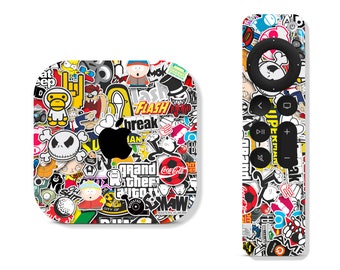 Bombing Skin for Apple TV Devices & Remote - 2nd 3rd 4th 5th Gen 2 3 4 4K 5, Printed Vinyl Wrap, Cover Decals Sticker Bomb Cartoons