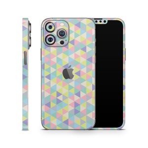 Pastel Triangles Skin für Apple iPhone 16 15 14 13 12 Pro Max Plus (Alle Modelle), bedruckte Vinylfolie, Cover Aufkleber, bunte Geometrie