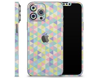 Pastel Triangles Skin pour Apple iPhone 15 14 13 12 11 Pro Max Plus (tous les modèles), emballage en vinyle imprimé, autocollant de décalcomanie de couverture, géométrie colorée