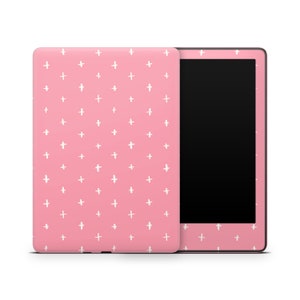 Pastel Pink Kindle Protective Skin, Kindle Cover Vinyl Wrap, Kindle Accessories, Decorative Decals, Cute Cross Pattern