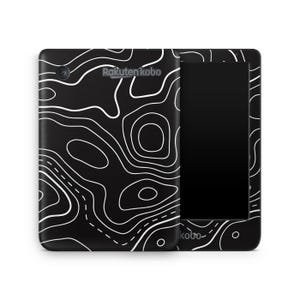Kobo-beschermende huid topografische kaart, Kobo-cover vinylomslag, Kobo eReader-accessoires, decoratieve stickers, zwart-wit topografiepatroon