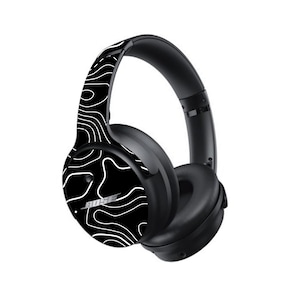Zwart-wit topografische kaart skin voor BOSE-koptelefoon QuietComfort Ultra Qc45 Qc35 Soundlink 700, gedrukt vinyl wrap sticker beschermend