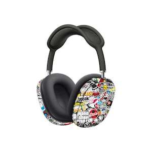Stickerbomb Skin for Apple Airpods Max Headphones - Printed Vinyl Wrap Decal Sticker Protective Grip - Sticker Bomb Bombing Pattern