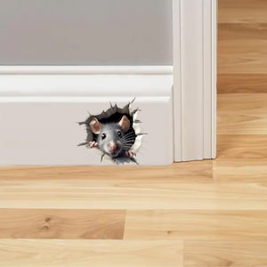 Cute Peeking Mouse in Mouse Hole Decal, 3d Realistic Mouse Hole Wall Decal, Cracked Wall Mouse Hole Sticker, Baseboard Decal, Laptop Decals