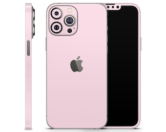 Funda protectora de vinilo en color rosa pastel para iPhone de Apple, color sólido, acabado mate, colores neutros, pegatina para todo el cuerpo.