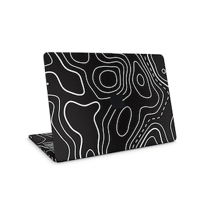 Zwart-witte topografische kaartskin voor Apple Macbook Air Pro-modellen, MacBook-stickers, stickers, Apple-laptop fullbody-beschermingsomslag