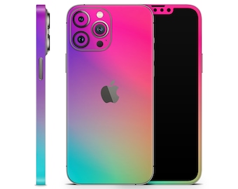 Pelle protettiva con sfumatura arcobaleno pastello per Apple iPhone 15 14 13 12 11 Pro Max Plus (tutti i modelli), involucro in vinile stampato, adesivo decalcomania della copertina