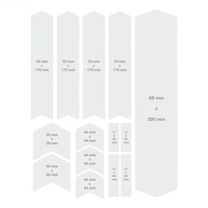 May include: A set of printable A4 labels in various sizes. The labels are white and have a rounded edge. The labels are arranged in a grid pattern. The labels are labeled with their dimensions in millimeters.