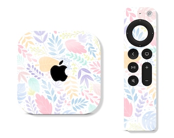 Pastel Leaves Floral Skin for Apple TV Devices & Remote 2nd 3rd 4th 5th Gen 2 3 4 4K 5, Printed Vinyl Wrap, Apple Tv Cover Decal Accessories