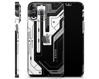 White Cyber Skin für Apple iPhone, futuristische Scifi Vinyl-Hülle, Schutzhülle, Abziehbild-Aufkleber für iPhone 12 13 14 15 16 17 Pro Max Air