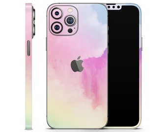 Peau de nuages rose pastel pour Apple iPhone 15 14 13 12 11 Pro Max Plus (tous les modèles), emballage en vinyle imprimé, autocollant de décalcomanie de couverture, ciel coloré