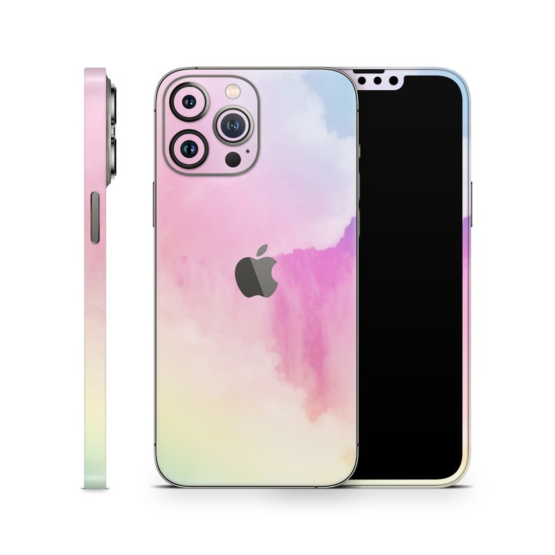 Pastel Pink Clouds Skin for Apple iPhone 15 14 13 12 11 Pro Max Plus All Models, Printed Vinyl Wrap, Cover Decal Sticker, Colorful Sky image 1