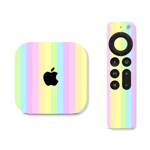 Pastell Streifen Schutzfolie für Apple TV Gerät & Fernbedienung 2 3 4 4K 5, Bedruckte Vinylfolie, Niedliches Cover Aufkleber Zubehör